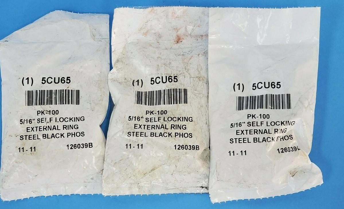 Used LOT OF 300 NEW GENERIC 5CU65 5/16" SELF LOCKING EXTERNAL RINGS 126039B