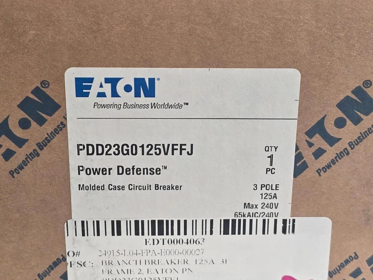 Eaton C-H PDD23G0125VFFJ Power Defense 125A 3P 240V 65kAIC Breaker NSMP