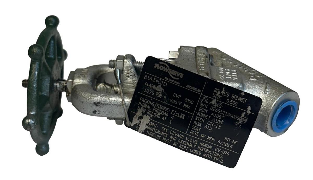 Used FLOWSERVE B16.34LTD / B1634LTD BOLTED BONNET VALVE SIZE 0.500 BODY A105 NSNP