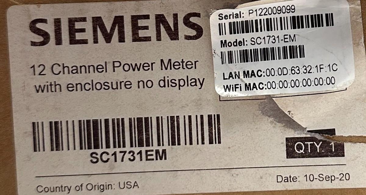 Used SIEMENS SC1731-EM / MD-12HD NETWORKED METERING SYSTEM 12-CHNL POWER METER NSMP