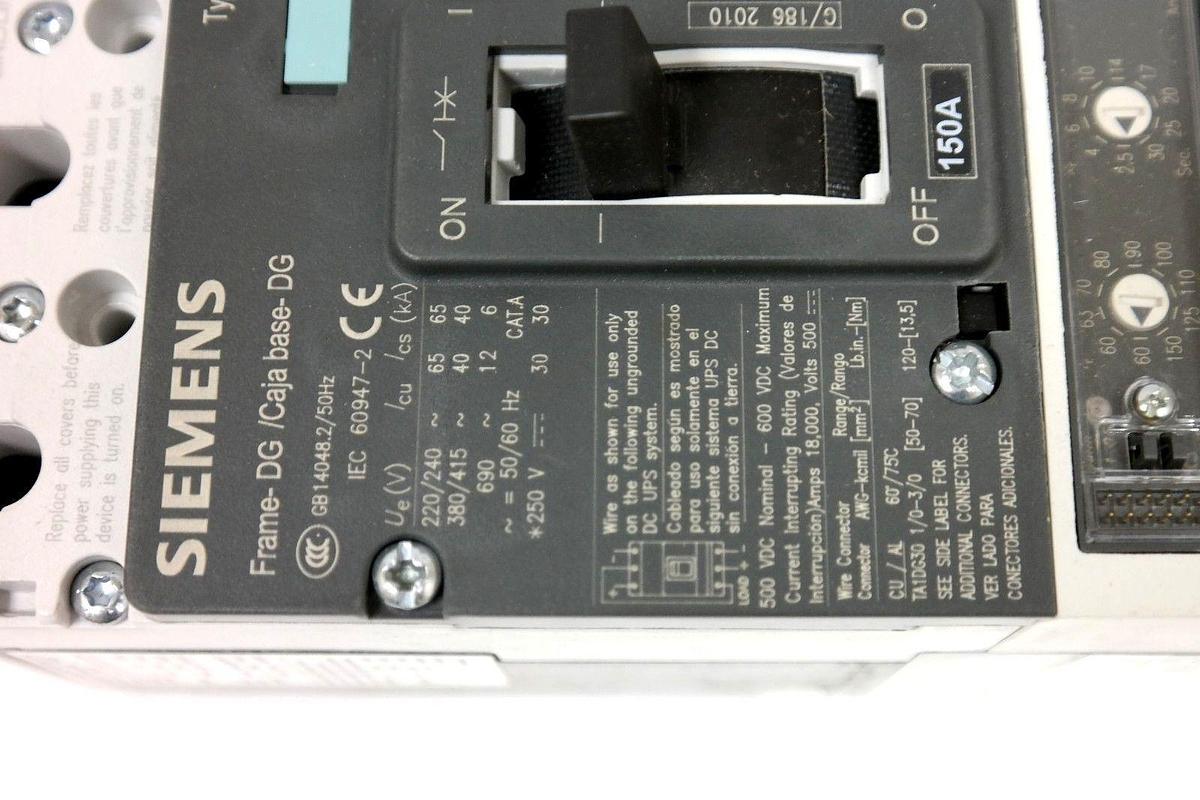 Used SIEMENS NDG3N150L VL CIRCUIT BREAKER CLASS N 150A 3-P 35kA@480V~50/60HZ NIB