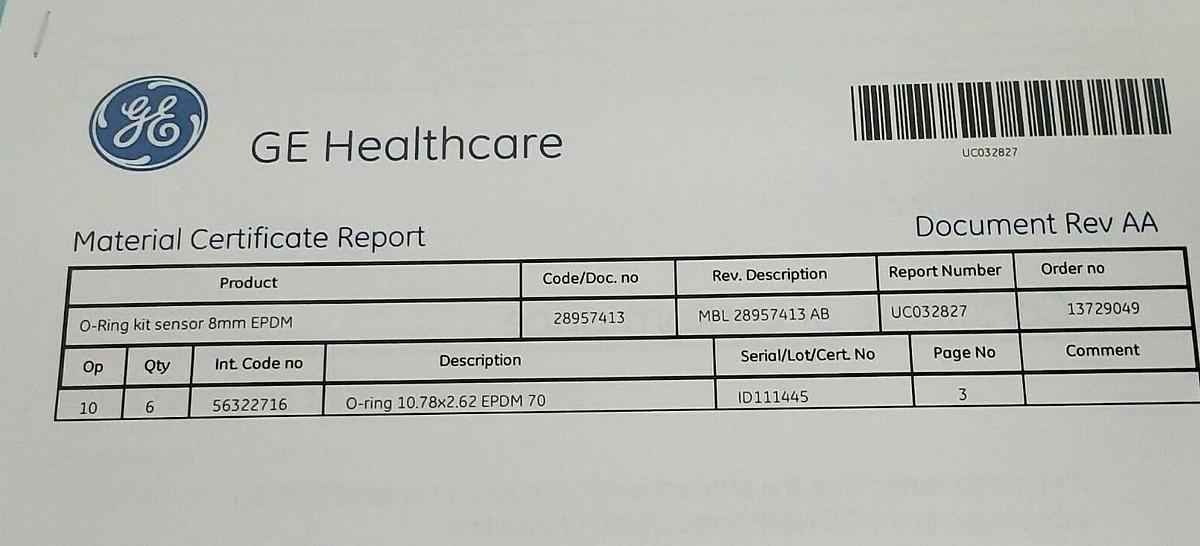 Used NIB GE HEALTHCARE 28-9574-13 O-RING KIT SENSOR 8MM EPDM 28957413