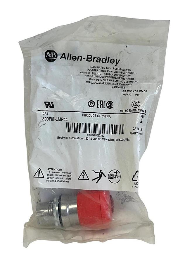 Used 2 ALLEN BRADLEY 800FM-LMP44 /B ILLUMINATED 40mm PUSH-PULL RED PUSH BUTTONS NSFS