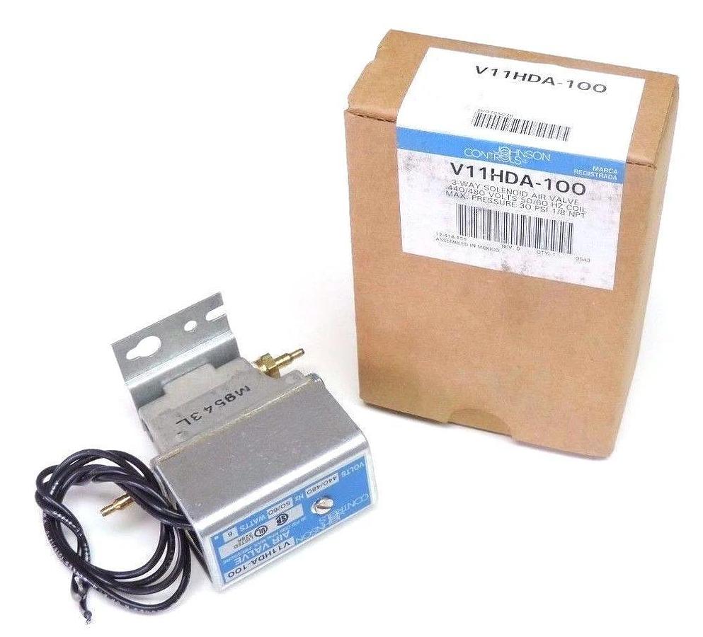 Used NIB JOHNSON CONTROLS V11HDA-100 SOLENOID AIR VALVE 440-480V, 50/60HZ, 1/8" NPT