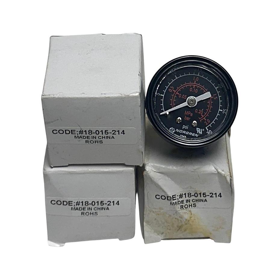 Used 3 NORGREN 18-015-214 / 18015214 PRESSURE GAUGES 0-30PSI 1/8'' NPT THREAD NSMP