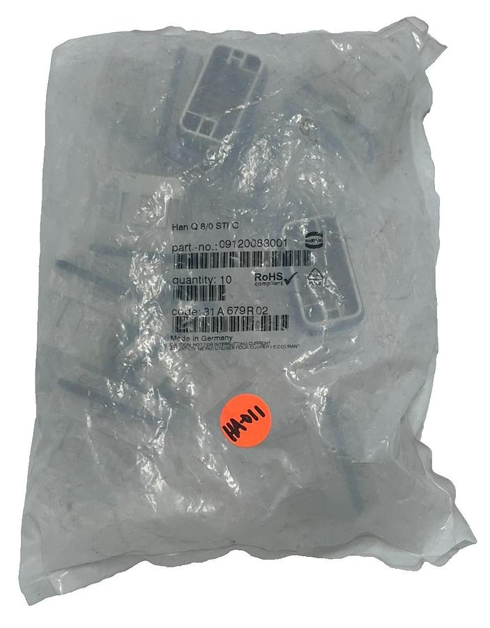 LOT of 10 Harting Han D 09120083001 8-Pin + Ground Plug Insert Male 10A 250V