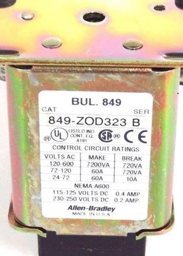 Used NIB ALLEN BRADLEY 849-ZOD323 SER. B PNEUMATIC TIMING RELAY 849ZOD323