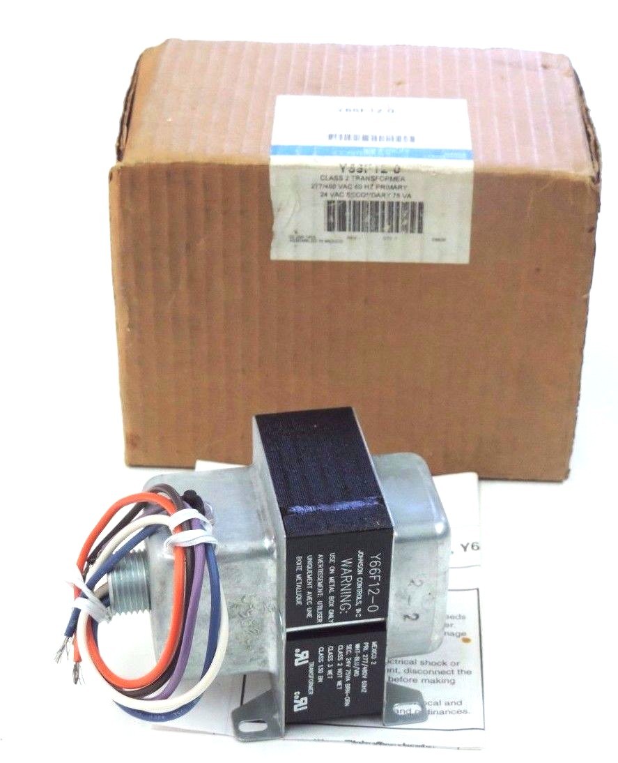 Used NIB JOHNSON CONTROLS Y66F12-0 CLASS 2 TRANSFORMER Y66F120, 277/480 VAC 60HZ PRI.