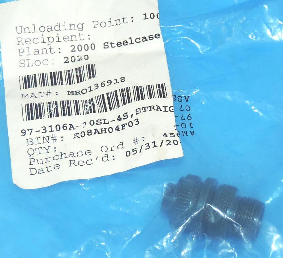 NEW AMPHENOL MR0136918, 97-3106A-10SL-4S STRAIGHT CONNECTOR, 10-820062-04S