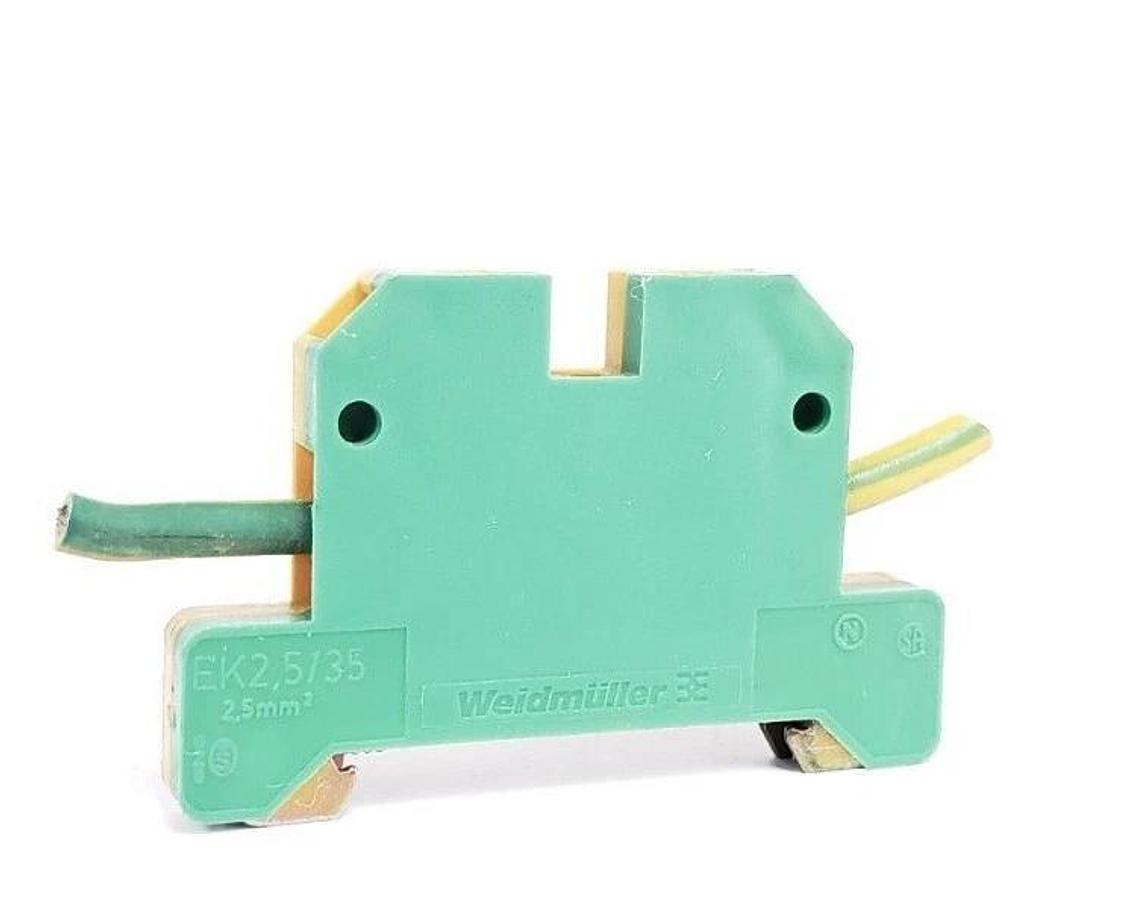 Used LOT OF 4 WEIDMULLER EK-2.5/35 TERMINAL BLOCKS 2.5 MM GREEN/YELLOW