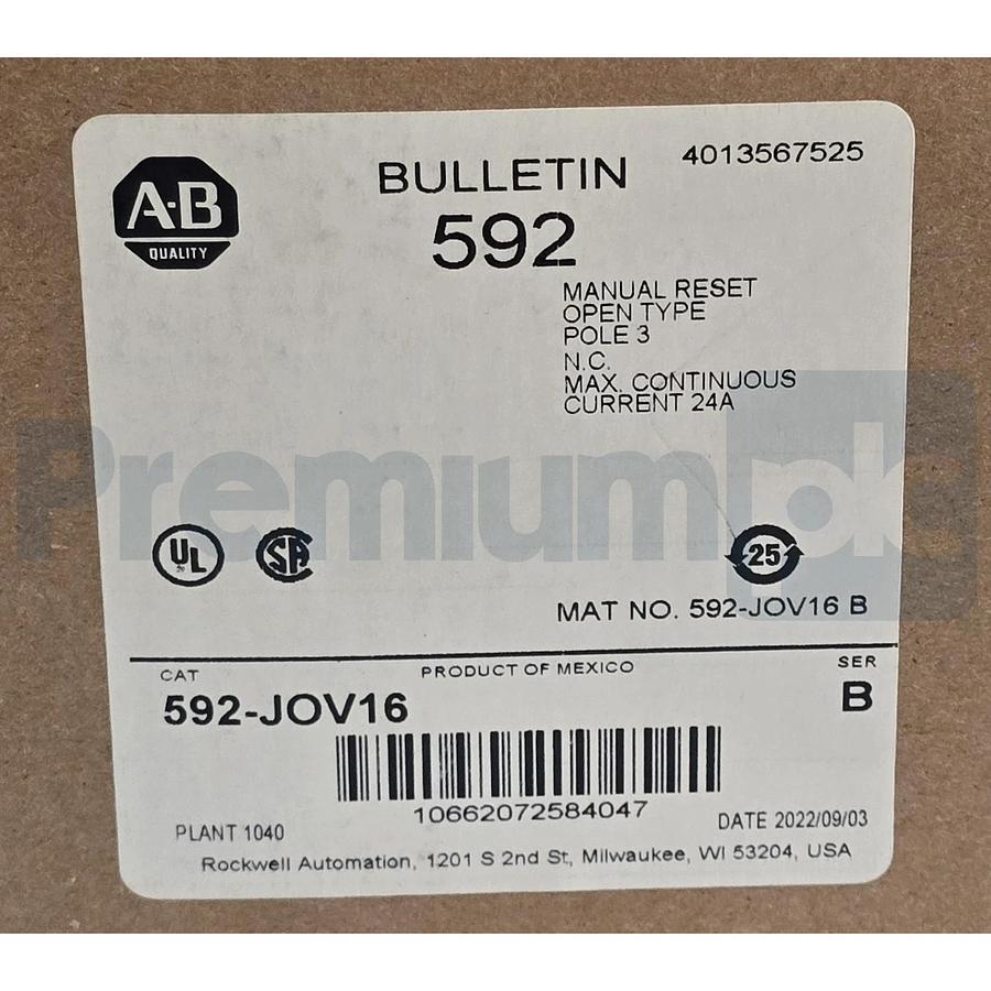 Allen-Bradley 592-JOV16 /B Overload Relay 3-Pole 24A 1 N.C. Manual Reset NSMP