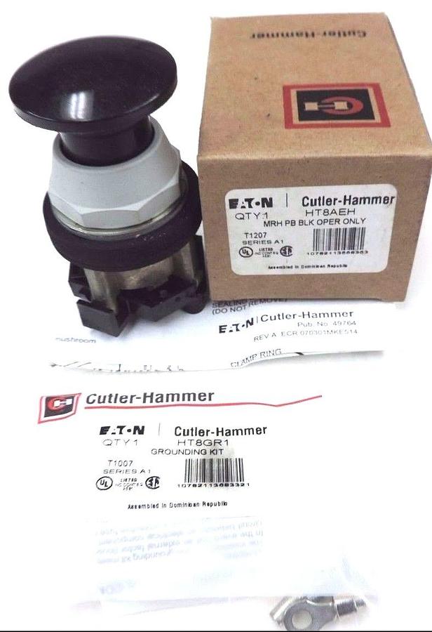 NIB CUTLER-HAMMER HT8AEH MUSHROOM PUSHBUTTON BLACK SER. A1 W/ HT8GR1