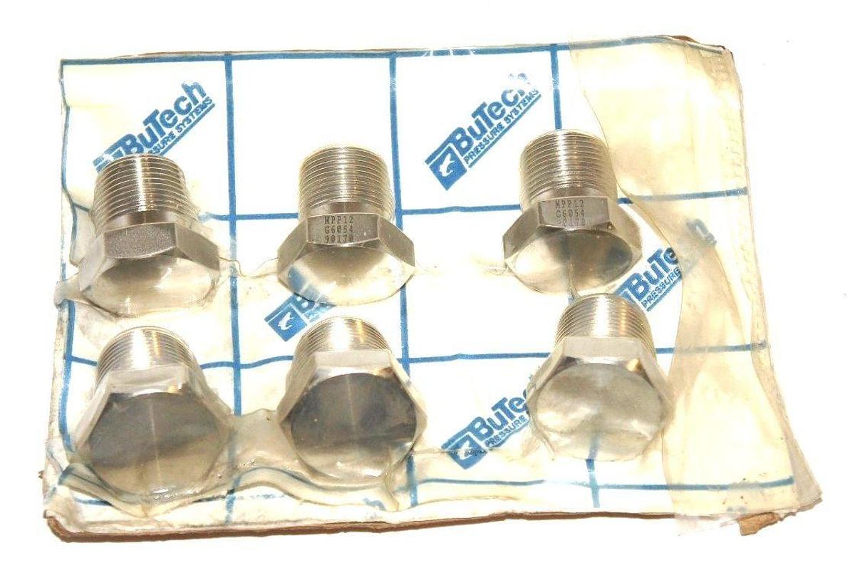 Used LOT OF 6 NEW BUTECH PRESSURE SYSTEMS MPP12 3/4" NPT MALE PLUGS