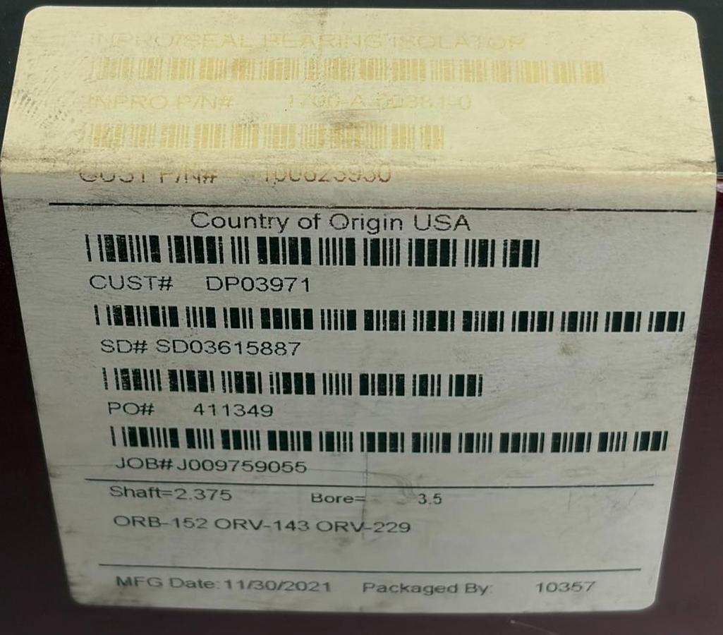 Used Inpro/Seal 1700-A-00381-0 VBX Bearing Isolator Shaft 2.375 Bore 3.5 New