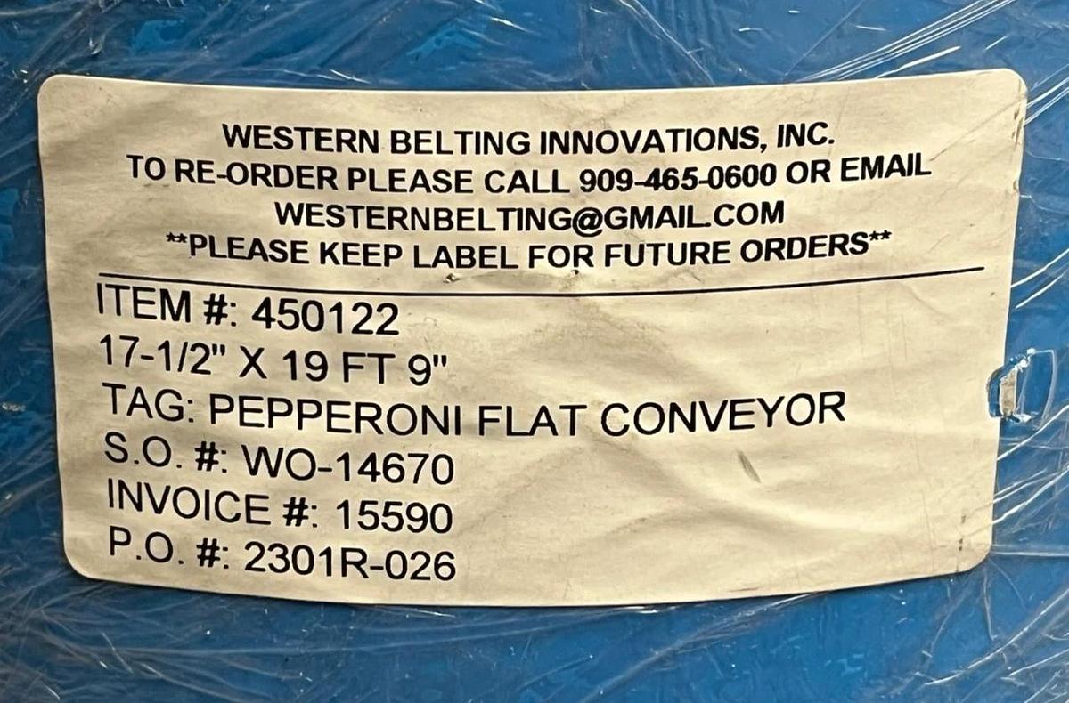Western Belting 450122 FB3BLES PURclean Conveyor Belt Blue 17-1/2" x 19' 9" NEW