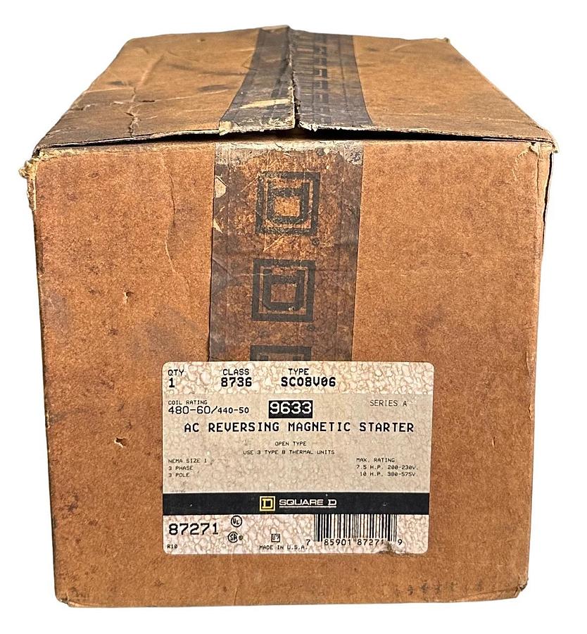 NEW SQUARE D 8736-SCO8V06 /A AC REVERSING MAGNETIC STARTER 440-480V 10HP OPEN