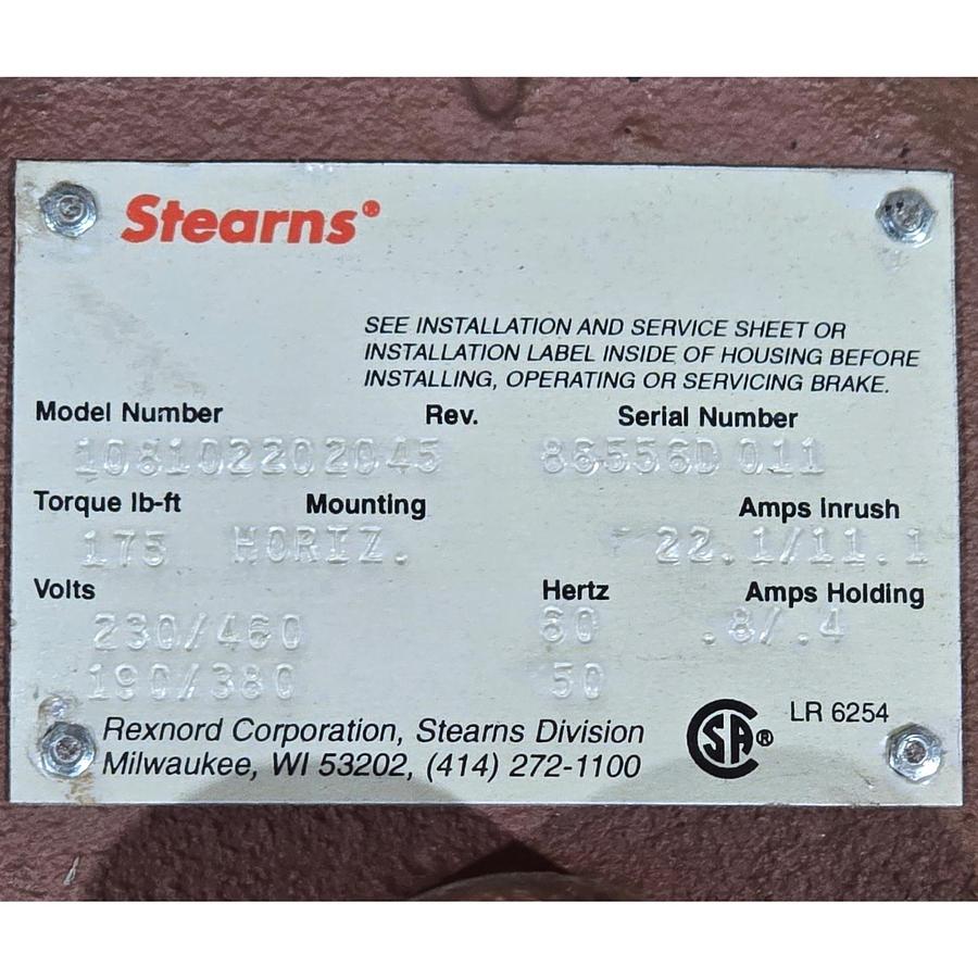Used STEARNS 108102202045 81000 SPRING-SET DISC BRAKE 175 FT-LB 230/460V 1-081-022-02
