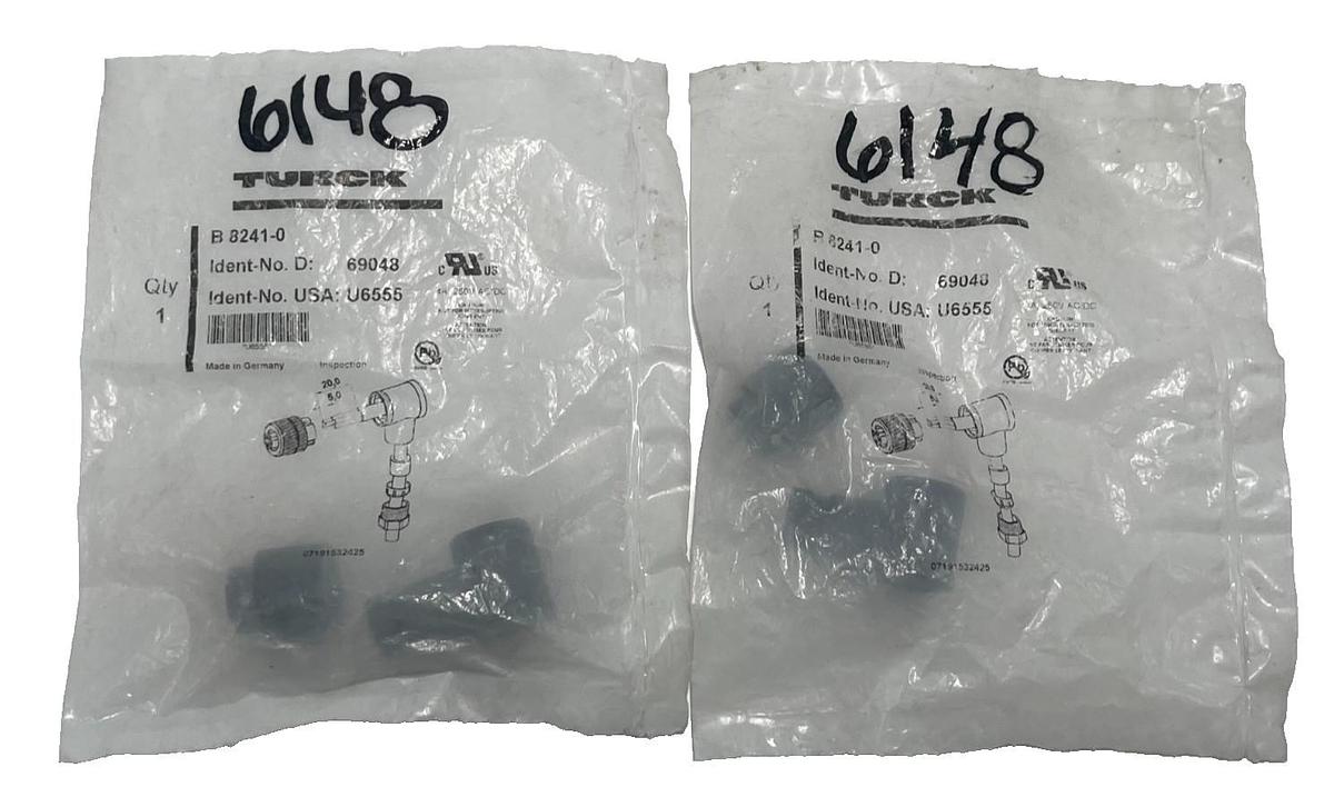 Used (2) TURCK B8241-0 M12 Female Right Angle Connector 4Pin Field Wireable Eurofast