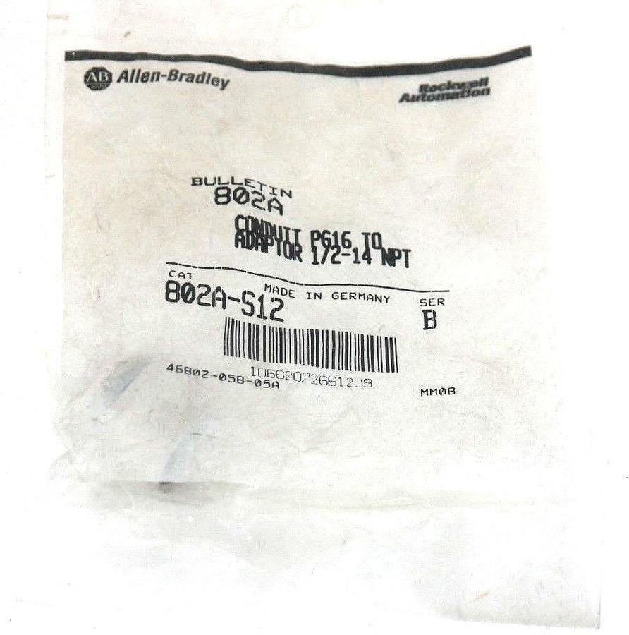 Used NEW ALLEN BRADLEY 802A-S12 SER. B CONDUIT ADAPTOR PG16 TO 1/2-14NPT 802AS12