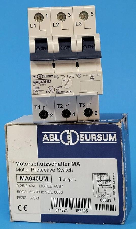 Used NEW ALTECH CORP/ABL MA040UM MOTOR PROTECTION CIRCUIT BREAKER 0.25-0.40A 3P