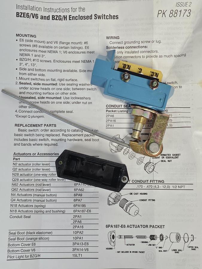 Used NIB HONEYWELL DTE6-2RQ62 MICROSWITCH LIMIT SWITCH 125/250VAC, DTE62RQ62