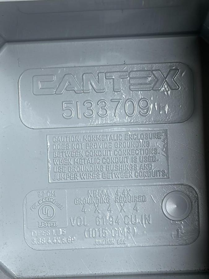 Used Lot of 3 CANTEX 5133709 PVC Junction Box 4x4x4 NEMA 4X Weatherproof New