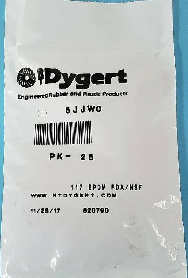 Used PACK OF 25 NEW RTDYGERT 5JJW0 117 EPDM FDA/NSF O-RINGS DYGERT 5JJWO