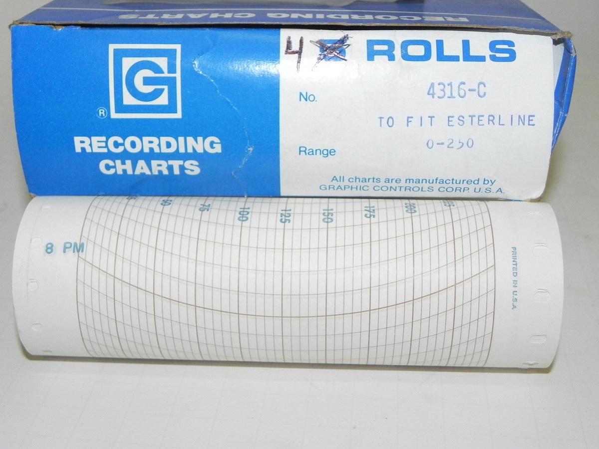 Used 4 ROLLS GRAPHIC CONTROLS 4316-C RECORDING CHARTS NEW IN BOX FIT ESTERLINE