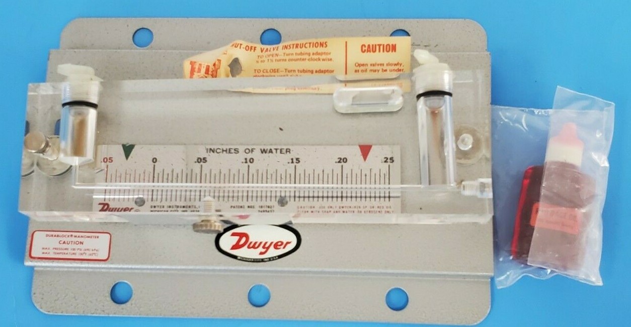 Used NEW DWYER CAT. NO. 215 INCLINED MANOMETER .05-0-.25 IN. WATER 684 (NO HOSE)