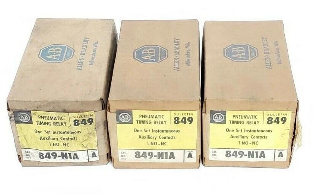 Used LOT OF 3 NIB ALLEN BRADLEY 849-N1A PNEUMATIC TIMING RELAYS 849N1A SER. A