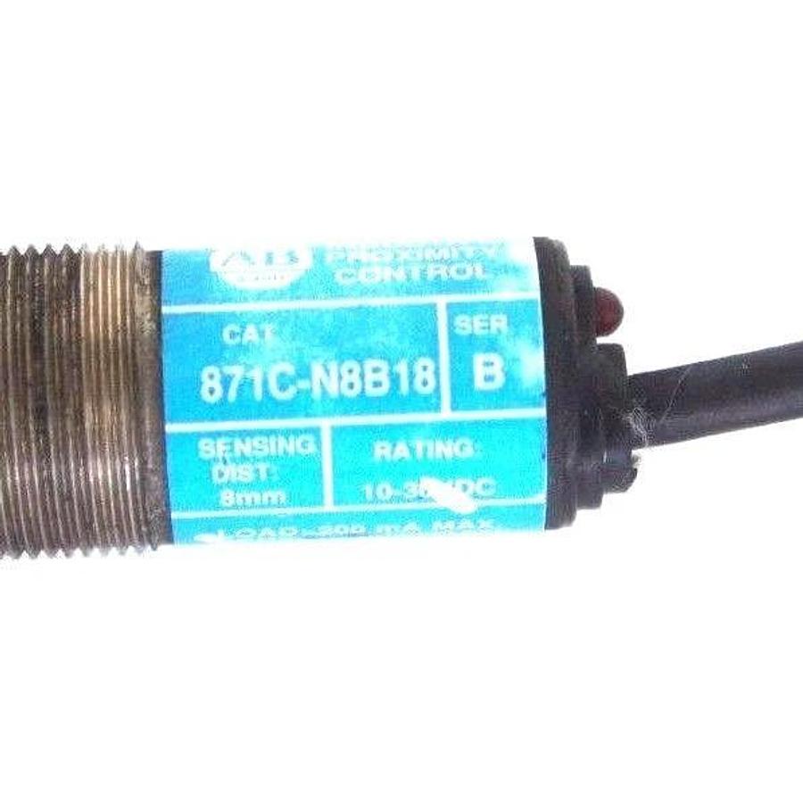 Used ALLEN BRADLEY 871C-N8B18 PROXIMITY SWITCH SER. B, 871CN8B18