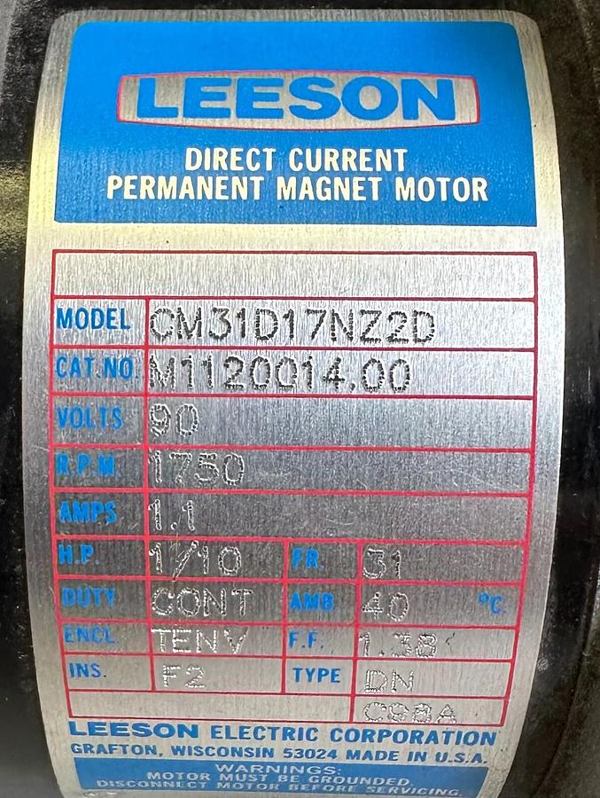 Used NEW LEESON M1120014.00 / M112001400 DC PM MOTOR 1/10HP 90V 1.1A CM31D17NZ2D