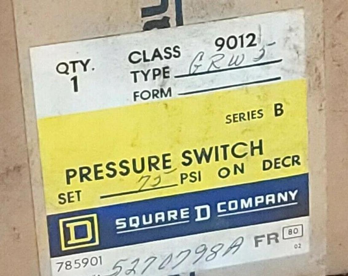 Used FACTORY SEALED SQUARE D 9012-GRW5 PRESSURE SWITCH 9012GRW5 SER B RANGE 3-150PSIG