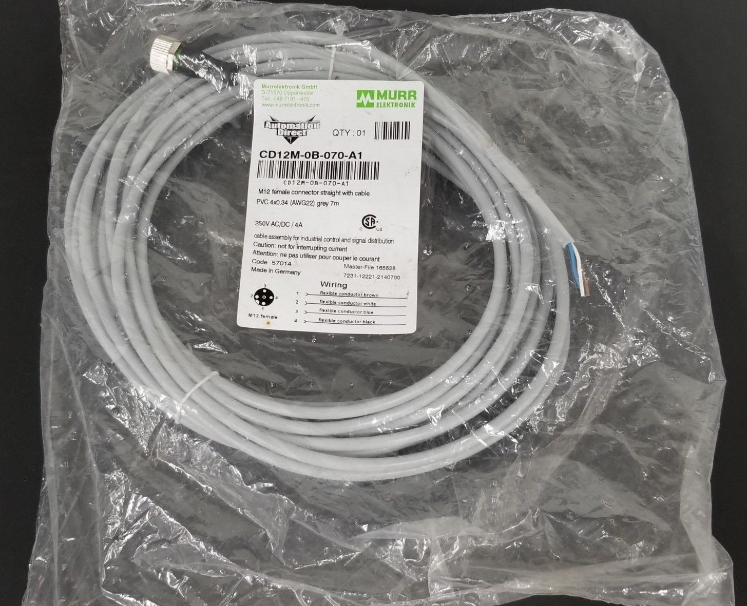 NEW MURR ELEKTRONIK CD12M-0B-070-A1 M12 FEMALE CONNECTOR STRAIGHT W/ CABLE