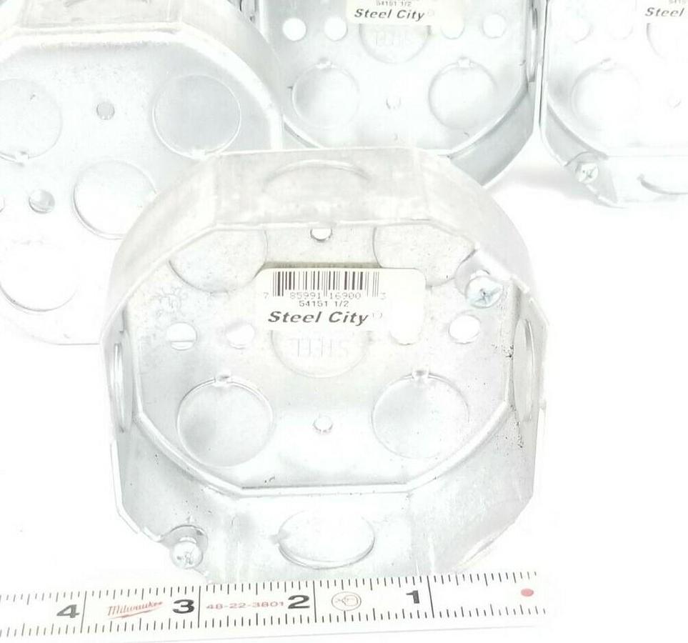 Used LOT OF 5 NEW STEEL CITY 54151 1/2" STEEL OCTAGON BOXES
