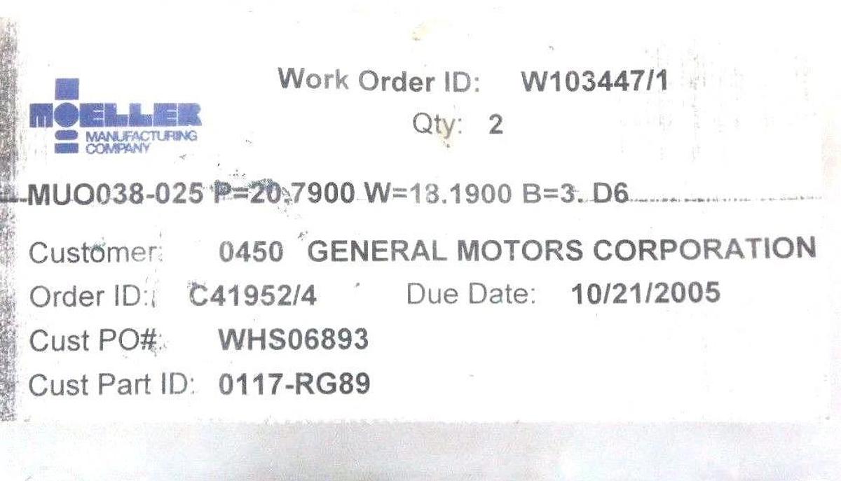 LOT OF 2 NEW MOELLER 0117-RG89 PUNCHES OBL 38 DIA X 25 P=20.79 W=18-19 P/S 10/05
