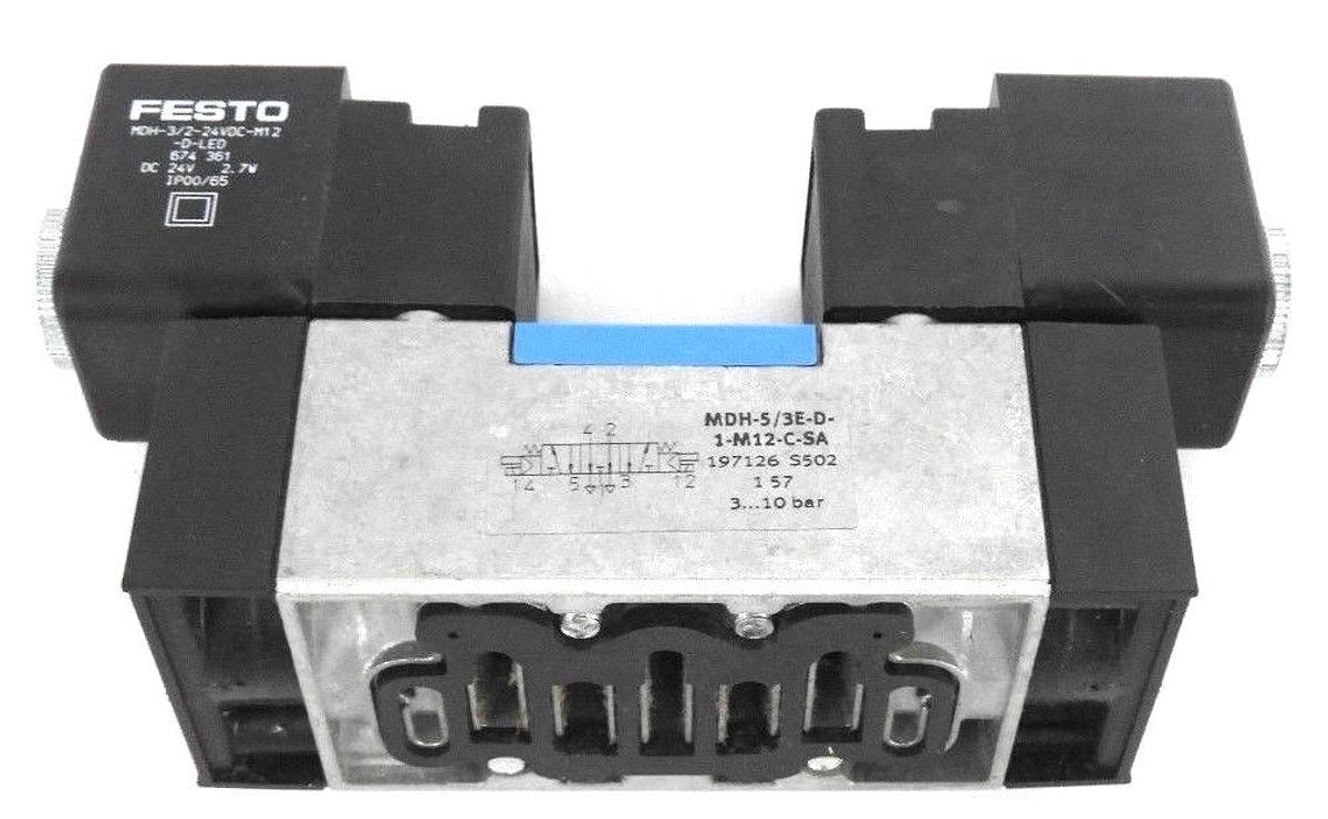 NIB FESTO MDH-5/3E-D-1-M12-C-SA VALVE MDH53ED1M12CSA, MDH-3/2-24VDC-M12-D-LED