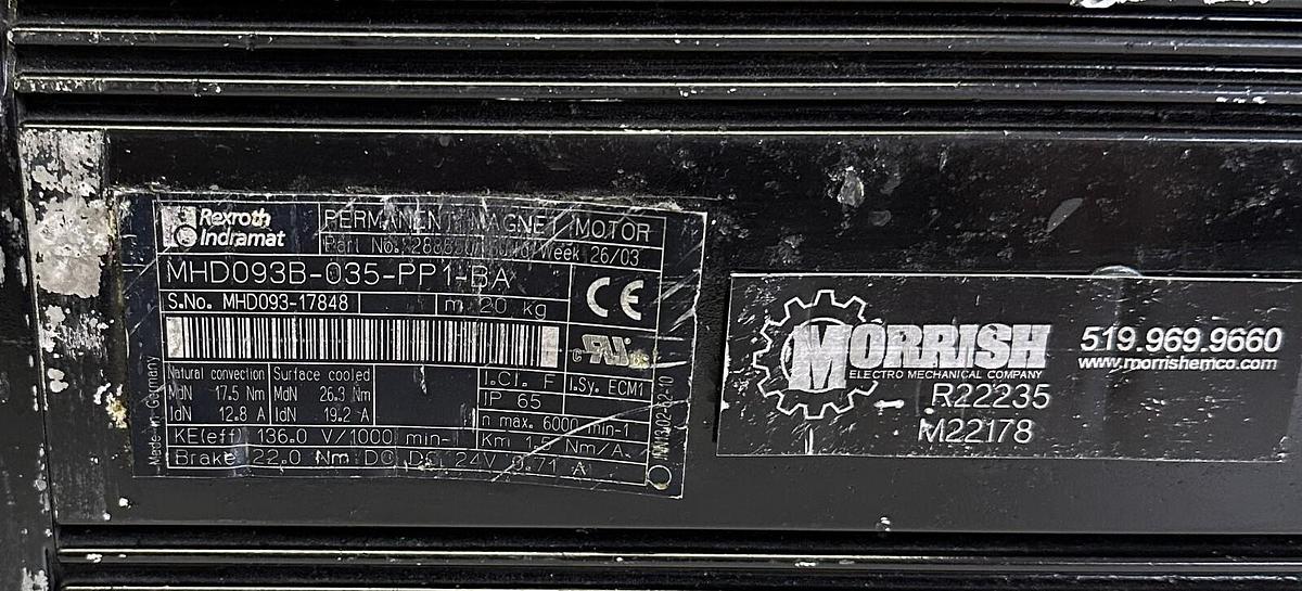 Used REPAIRED BOSCH REXROTH / INDRAMAT MHD093B-035-PP1-BA MHD SERVO MOTOR R911288550