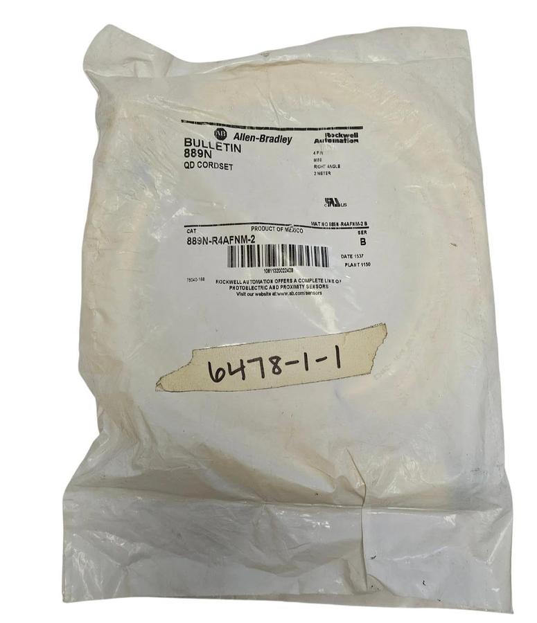 Used NEW ALLEN BRADLEY 889N-R4AFNM-2 QD CORDSET 4-PIN 2M 889NR4AFNM2 SER. B