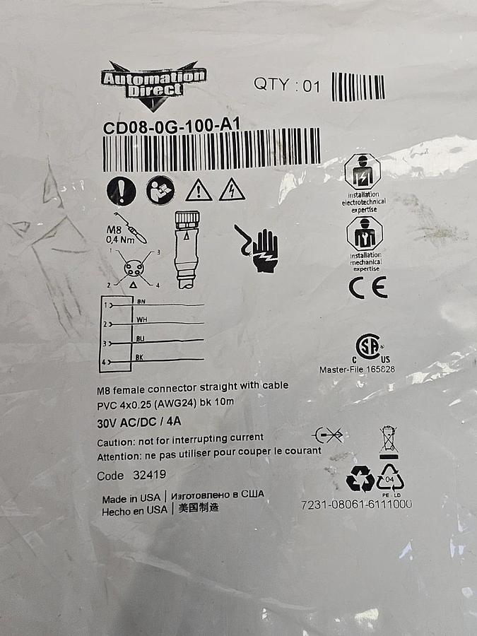 Used NEW AUTOMATION DIRECT CD08-0G-100-A1 CONNECTION CABLE CD080G100A1 10M LENGTH