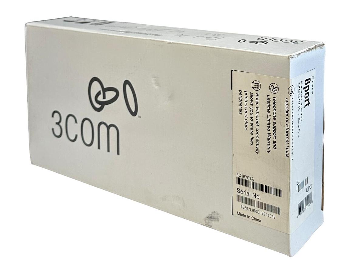 Used NEW 3COM 3C16701A / 8PORT 10Mpbs RJ-45 + COAX PORT EtherNet HUB 8-PORT NSMP