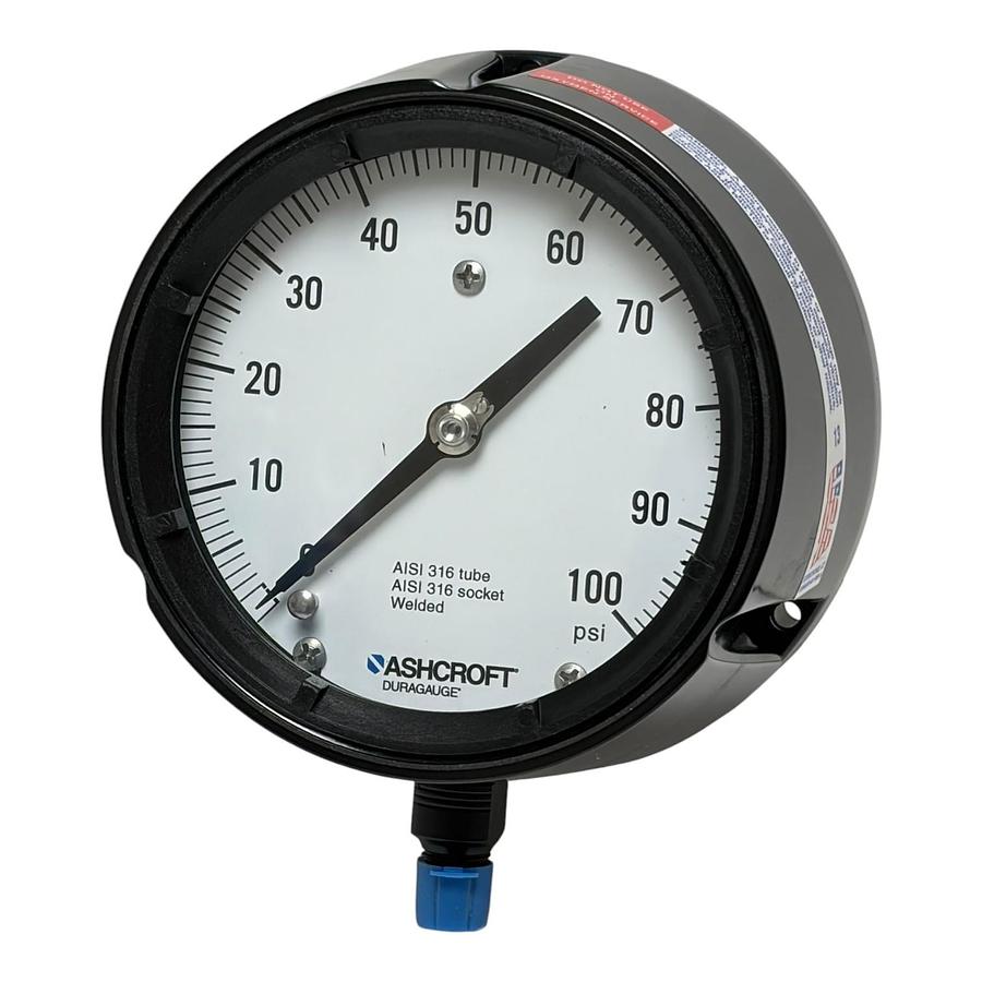 Used Ashcroft 45-1279-SS-02L-100# Duragauge 4.5" Pressure Gauge 100 PSI New Surplus