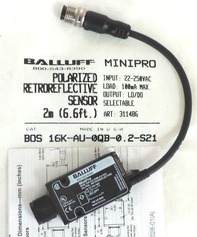 Used BALLUFF BOS 16K-AU-0QB-0.2-S21 PHOTOELECTRIC SENSOR POLARIZED RETROREFLECTIVE