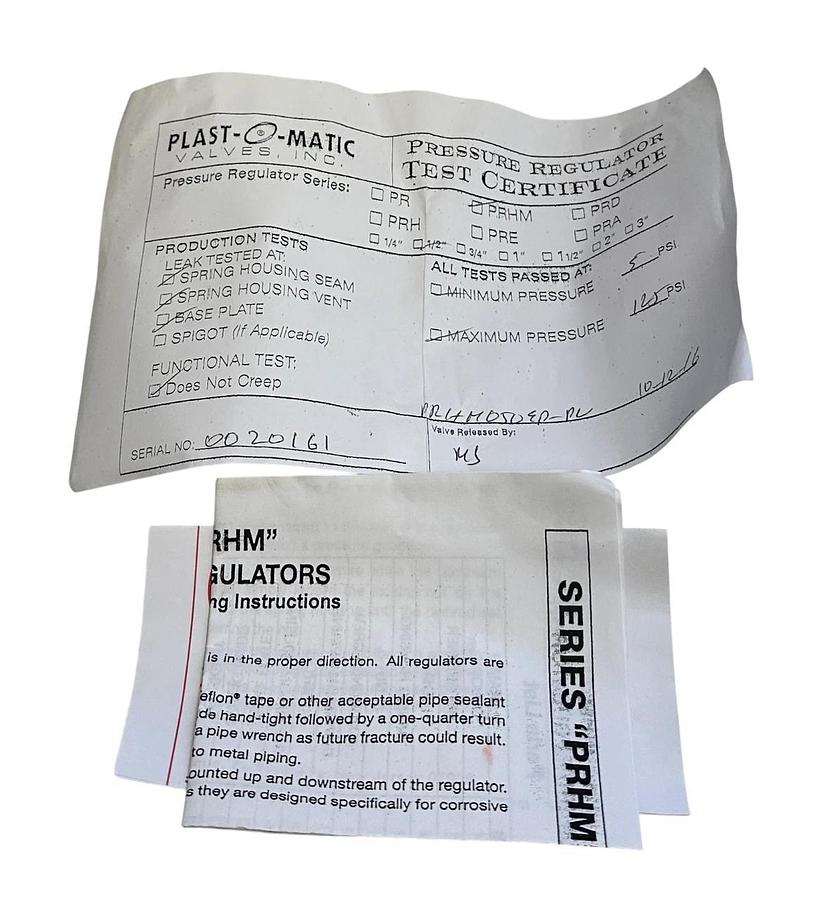 PLAST-O-MATIC PRHM050EP-PV / PRHM050EPPV PRESSURE REGULATOR 1/2'' PRHM NSNP
