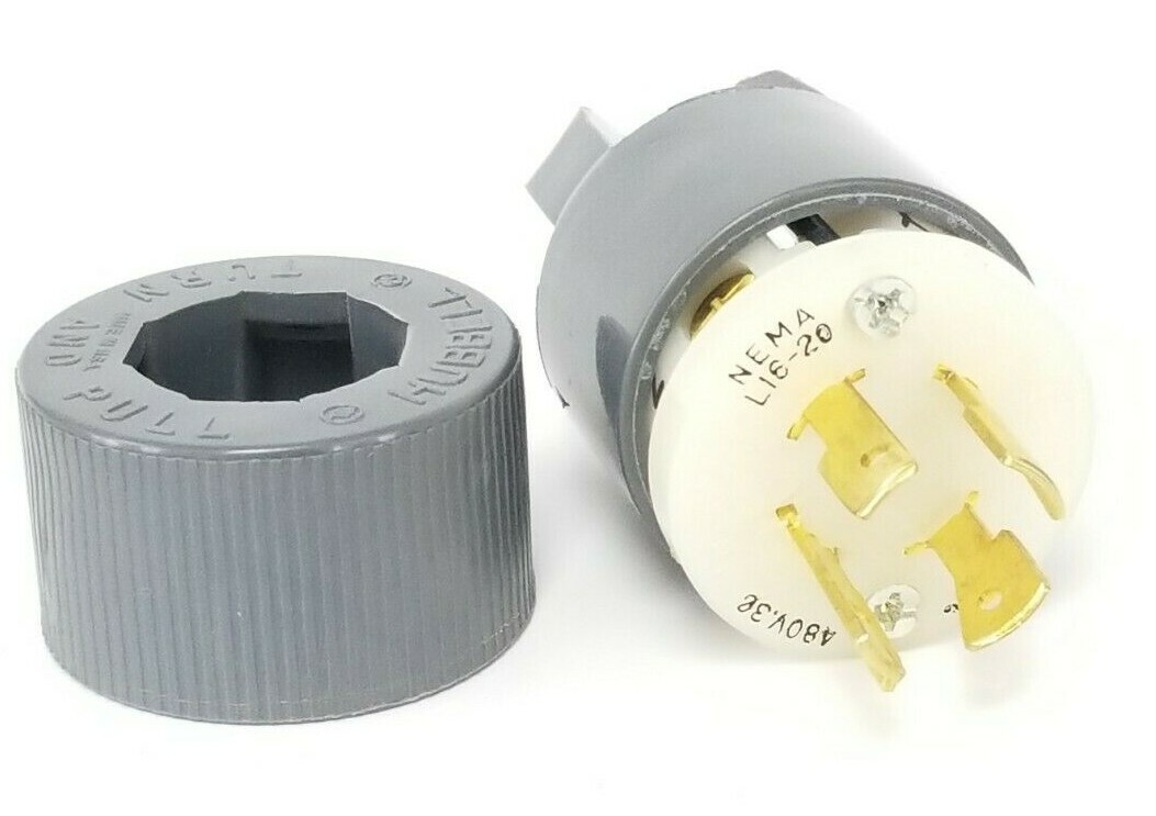 Used NEW HUBBELL / BRYANT 71620NP LOCKING PLUG 20A 480V L16-20 HBL2431 MALE 4 PIN