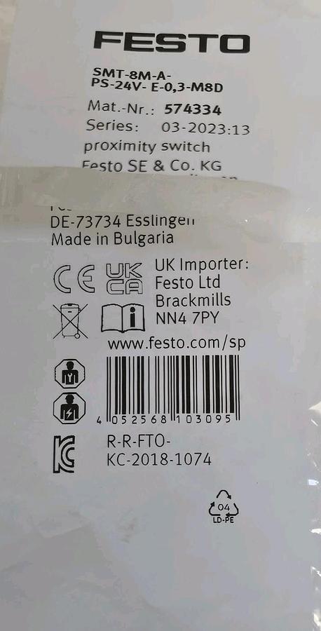 NEW FESTO SMT-8M-A-PS-24V-E-0,3-M8D PROXIMITY SWITCH MAT. NR: 574334