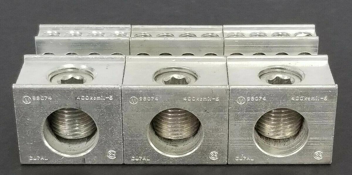 Used LOT OF 3 ILSCO 98074 LUG CONNECTORS 400KCMIL-6 CU7AL 2-14
