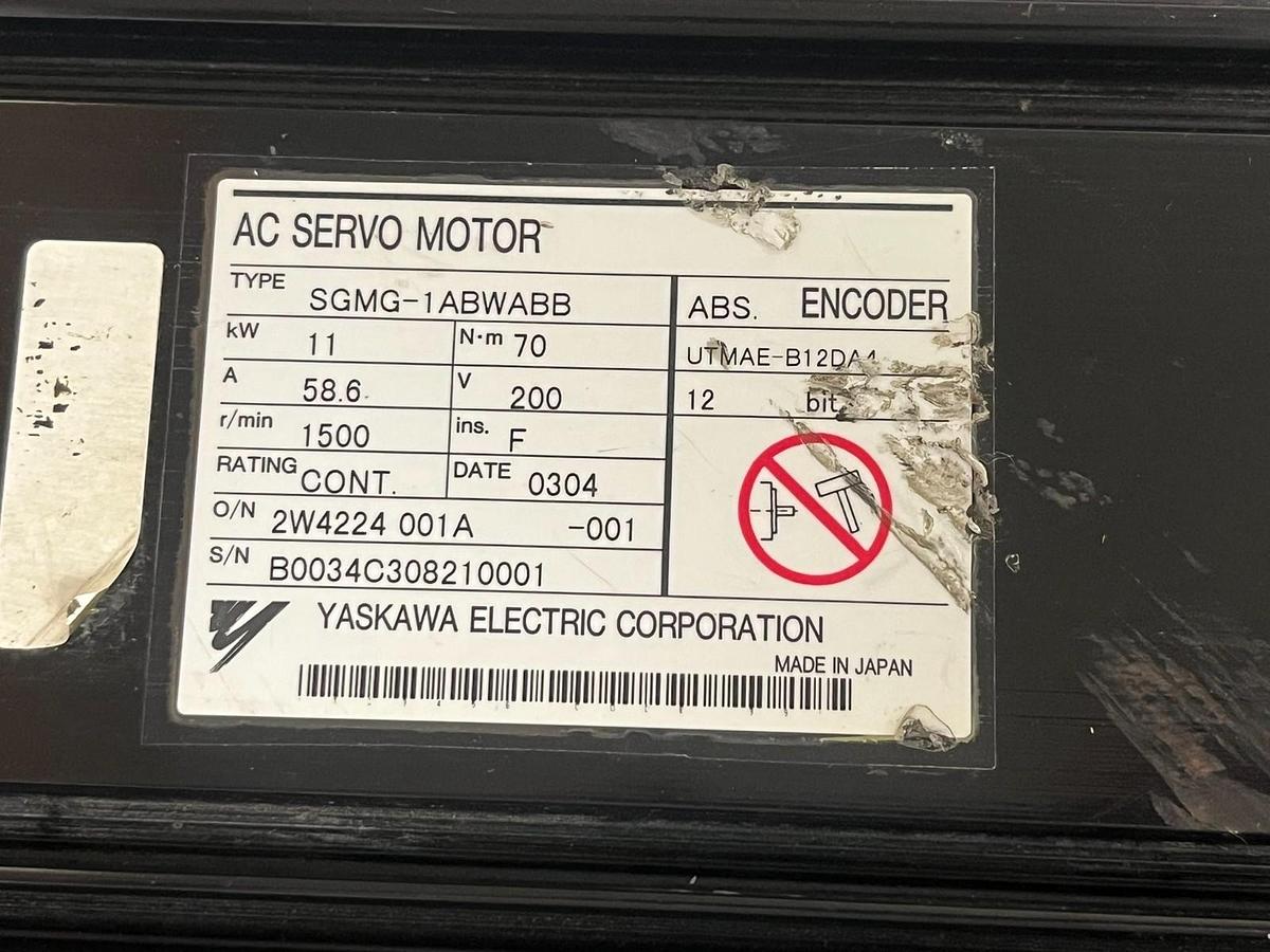 Used Yaskawa SGMG-1ABWABB Sigma II Servo Motor 11kW 1500RPM 70Nm Bent Plug Read