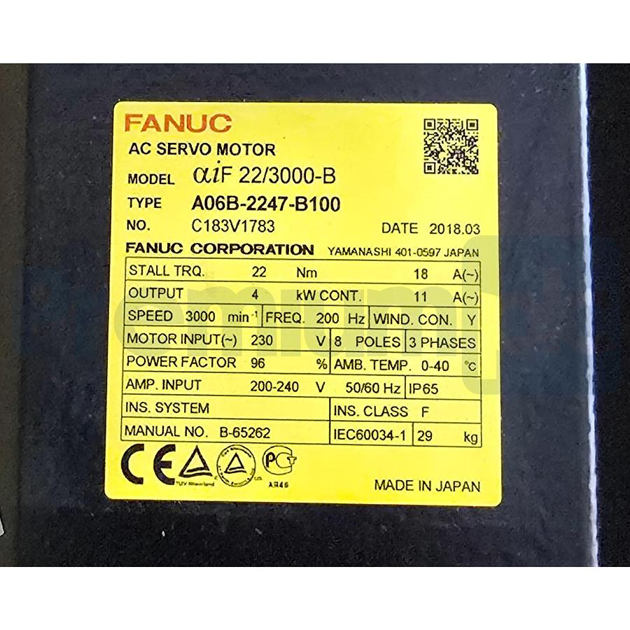 Used FANUC A06B-2247-B100 aiF 22/3000-B AC SERVO MOTOR 4kW A06B2247B100 NSMP