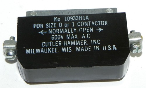 Used NEW CUTLER-HAMMER 10933H1A AUXILIARY CONTACT FOR SIZE 0 OR 1, 600V MAX A.C.